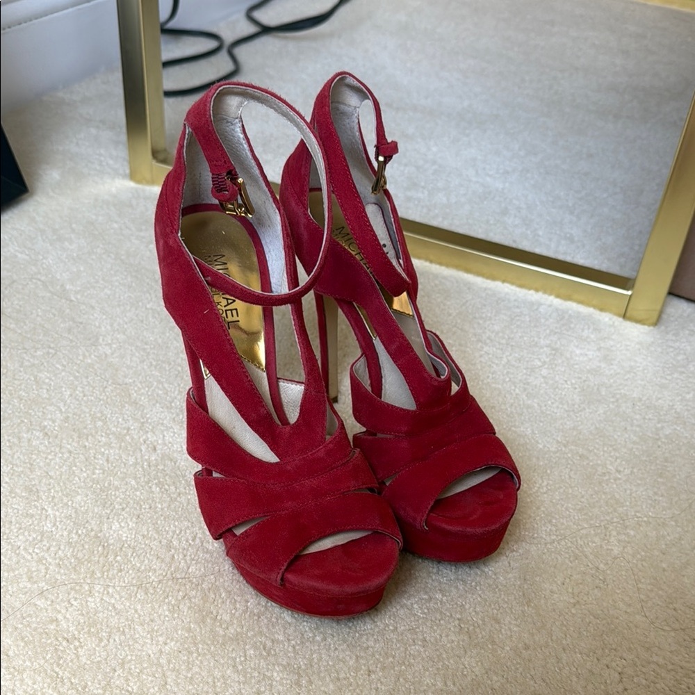 Michael Kors Red Strappy Heels with Ankle Strap